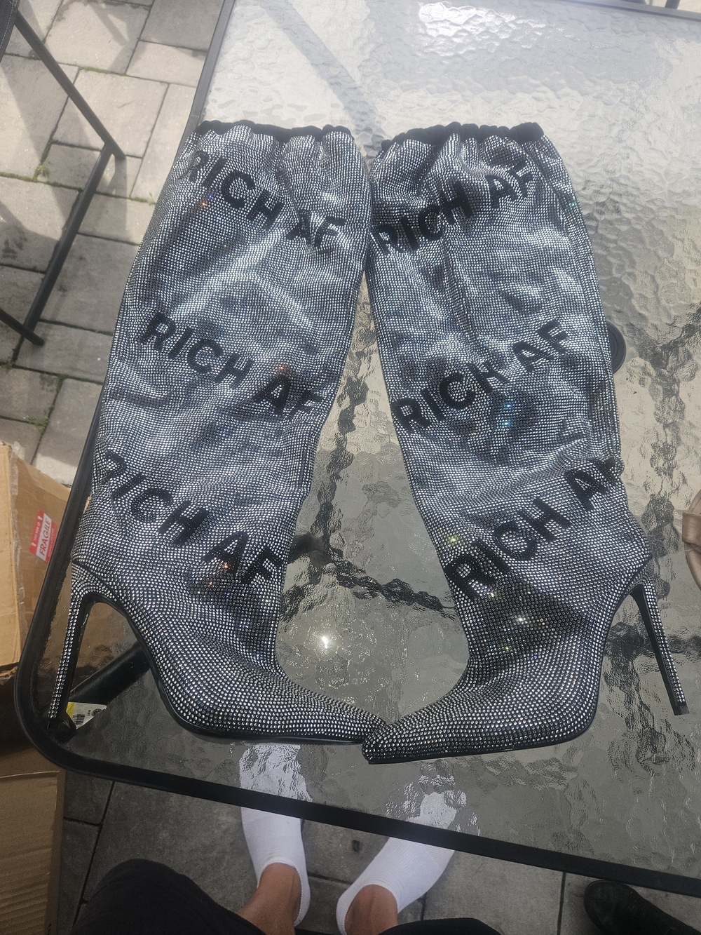 Silver Crystal Embellished Over-the-Knee Boots — RICH AF Accent